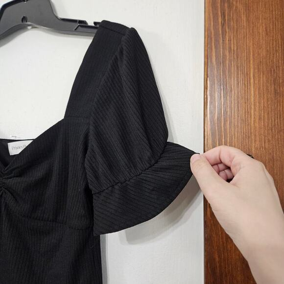 Revolve Privacy Please Lana Top Black Ruched Short Sleeve Ruffle Size Small Crop - Picture 5 of 7